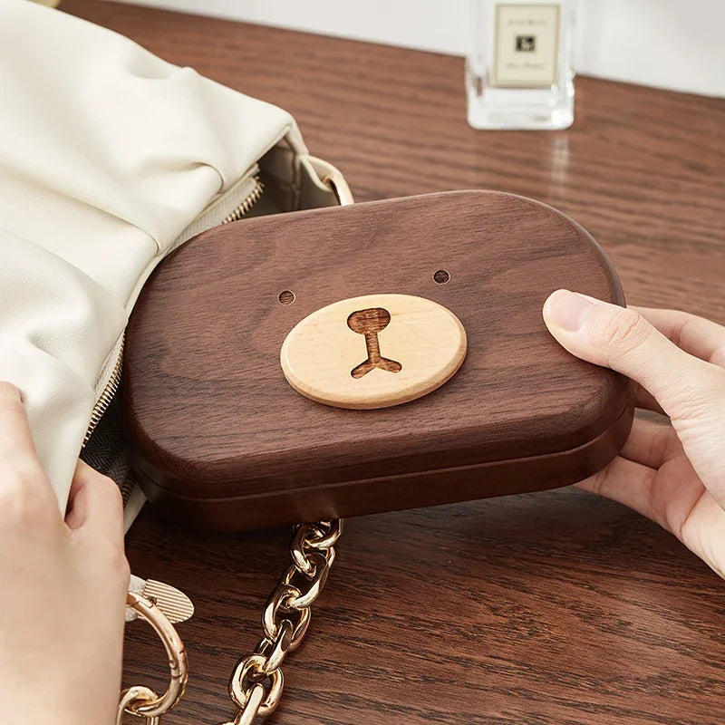 Solid Wood Bear Jewelry Boxes Small Exquisite Ring Necklace Storage Box Portable Jewelry Organizer Cute Home Desktop Decoration Peaceful Pleasures Health and Wellness