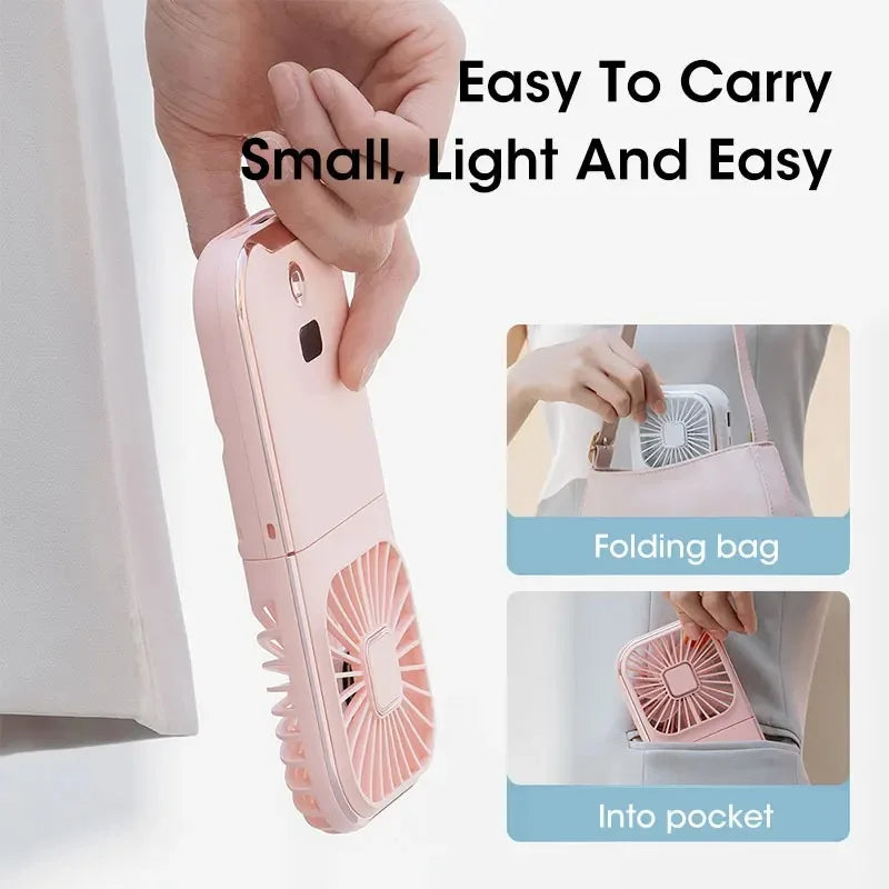Portable 180° Rotation Neck Fan USB Rechargeable Foldable Mute Cooling Fan with Phone Holder Power Bank Digital Display Peaceful Pleasures Health and Wellness