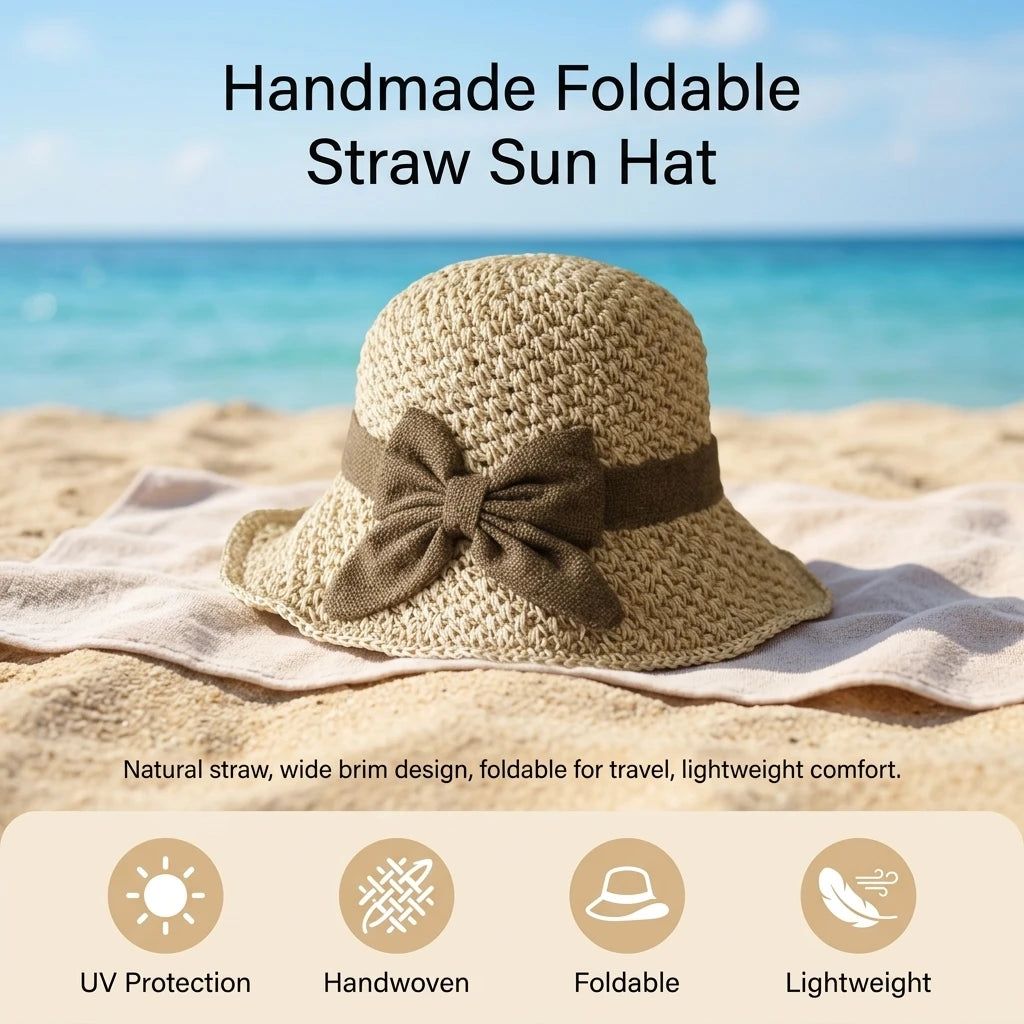 Women Summer Straw Sun Hat Wide Brim Foldable UV-Protection for Outdoor Activities Peaceful Pleasures Health and Wellness