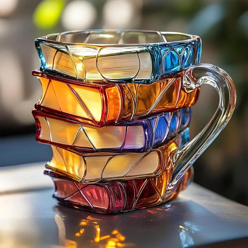 3D Stacked Books Glass Coffee Mug | Novelty Book Lover Gift