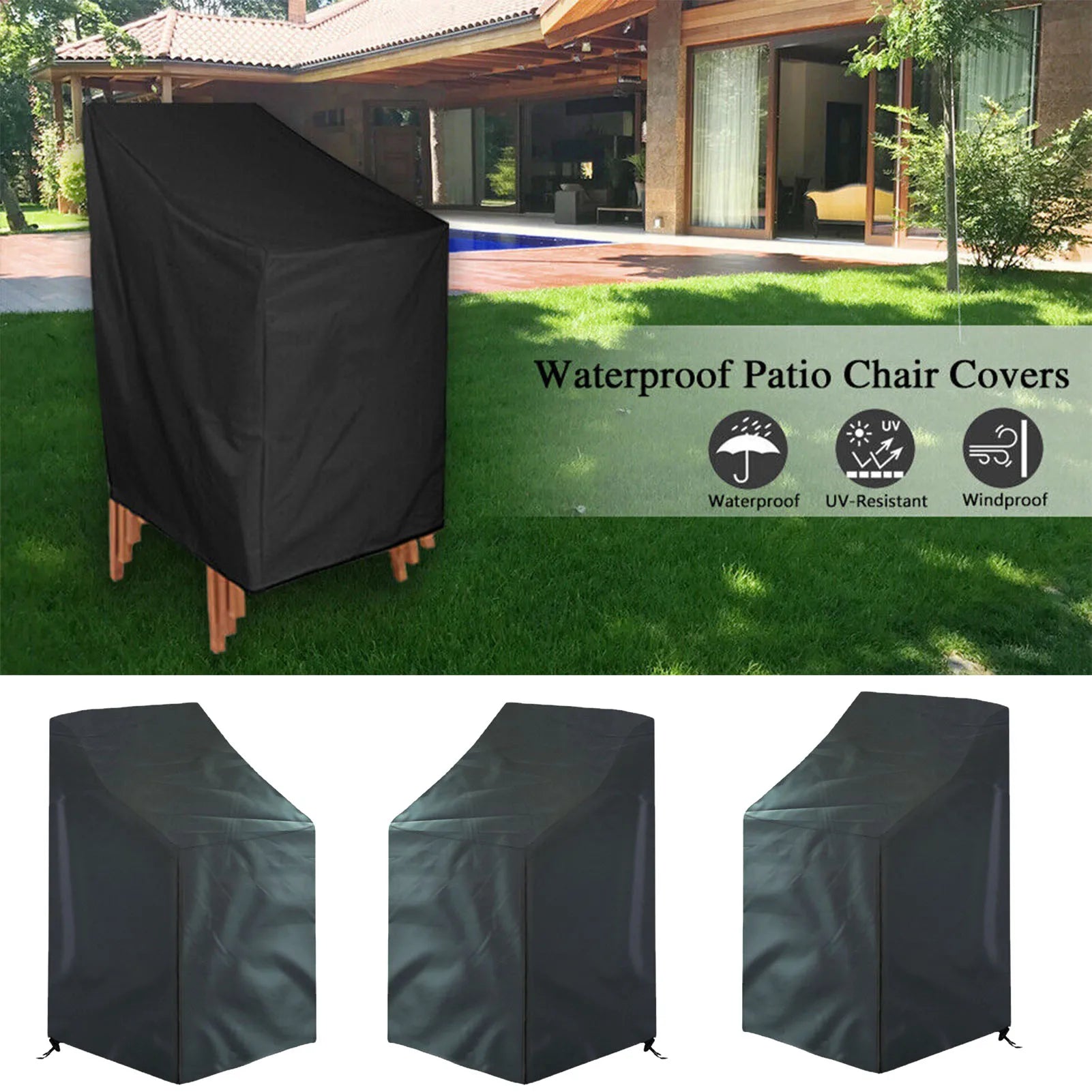 Patio Chair Covers Stacking Chair Cover 210D Oxford Cloth Water-Resistant Chair Covers for Lounge Lawn Deep Seat Peaceful Pleasures Health and Wellness