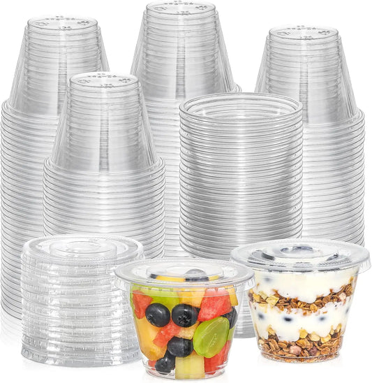 9oz or 270ml Clear Plastic Cups with Lids Disposable Cups with Flat Lids Ideal for Ice Cream,Cold Drinks Fruits Snacks Container Peaceful Pleasures Health and Wellness