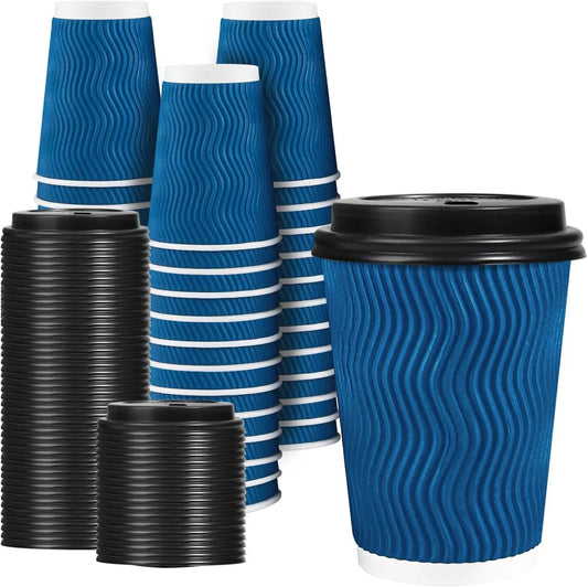 50 Pack 12 oz Disposable Coffee Cups with Lids To-Go Paper Coffee Cups for Hot Beverage Chocolate and Cocoa Coffee Bar Shop Peaceful Pleasures Health and Wellness