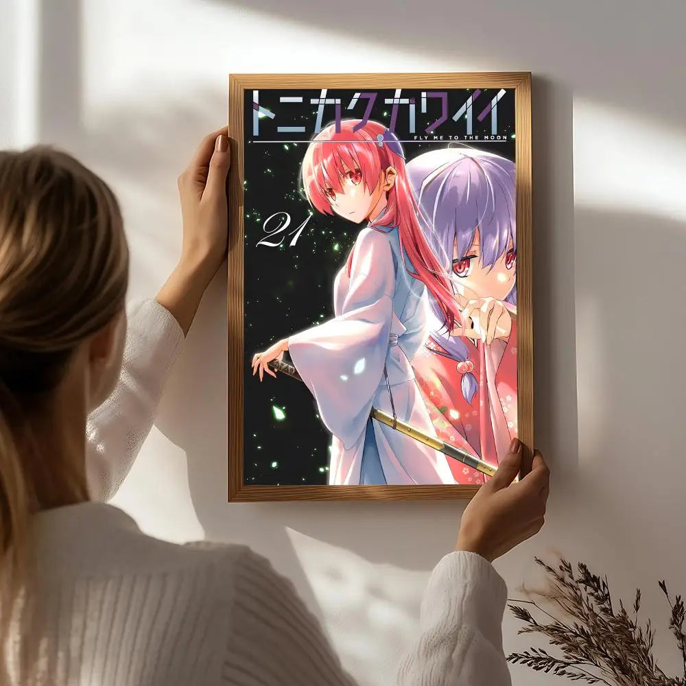 Fly Me to the Moon Anime Poster – HD Self-Adhesive Wall Art Anime Wall Poster Peaceful Pleasures Health and Wellness White3 15X20cmNoframe