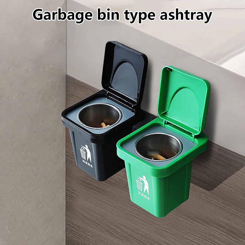 Wall-Mount Stainless Steel Ashtray with Lid & Ash Notch