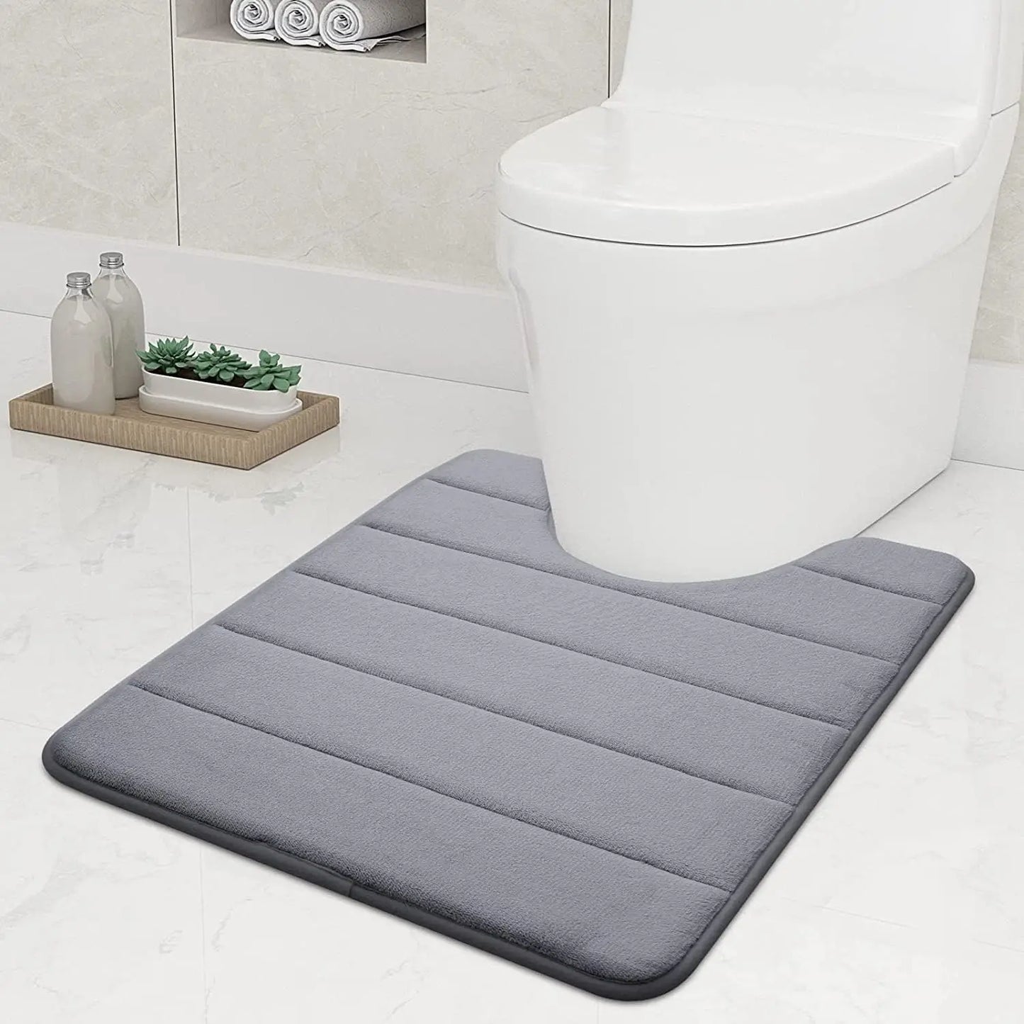 U-Shape Toilet Mat Non-Slip Shaggy Soft Pedestal Mat for Bathroom, Water Absorbent bath mat oilet Mat for Floor Dry Pedestal Mat Peaceful Pleasures Health and Wellness