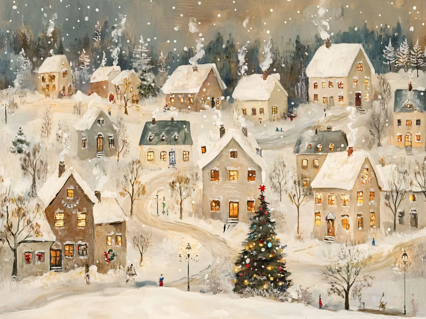 Vintage Christmas Train Holiday Winter Snow Farmhouse Town Village Poster Print Canvas Painting for Living Room Home Decor Peaceful Pleasures Health and Wellness