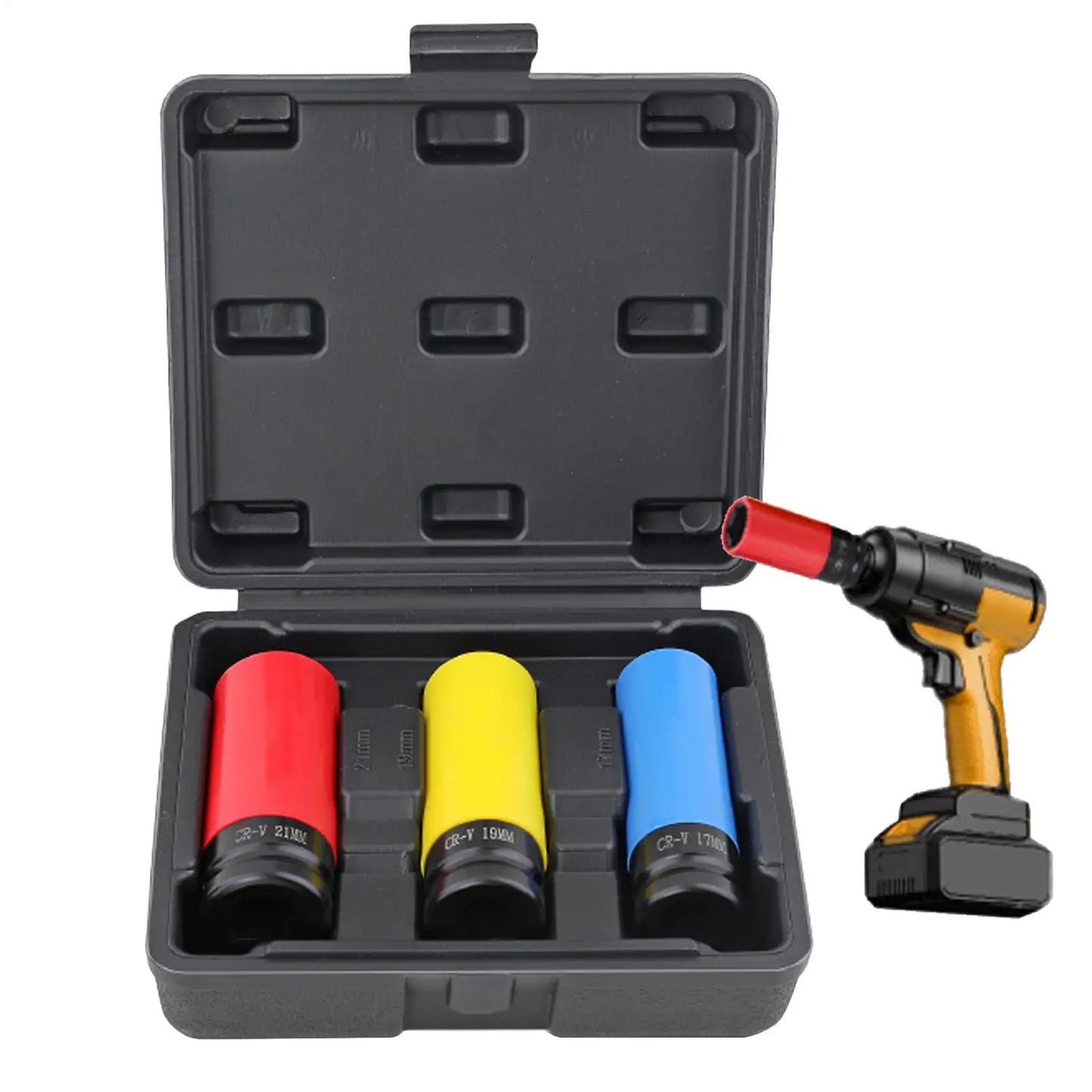 3pcs/set 1/2 Inch Tire Hexagonal Socket Set Thin Wall Deep Impact Socket Set Lug Nut Socket 17/19/21mm Car Repair Wheel Kit Peaceful Pleasures Health and Wellness
