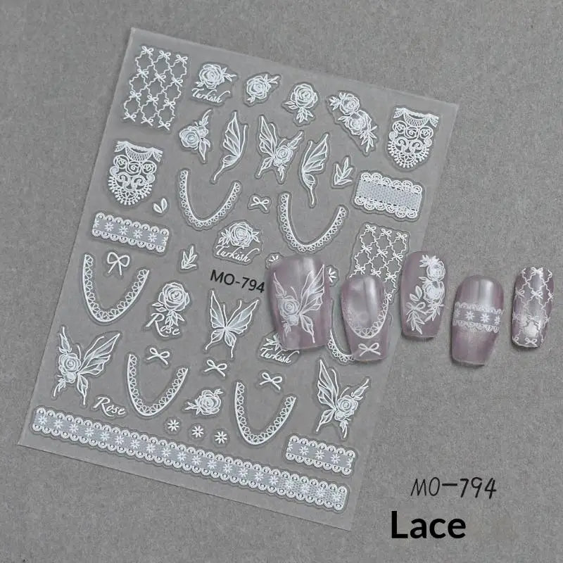 Lace Flower Bow Hollow Out Nail Stickers Relief Nail Appliques Nail Charms DIY For Manicure Decoration Peaceful Pleasures Health and Wellness M94
