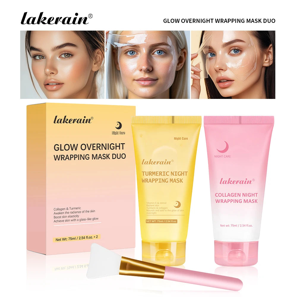 Glow night Wrapping Mask Deep Hydration Care Reduces Sagging&Dullness Even Skin Tone Mask Collagen Turmeric Hydrating Moisturize Peaceful Pleasures Health and Wellness set1