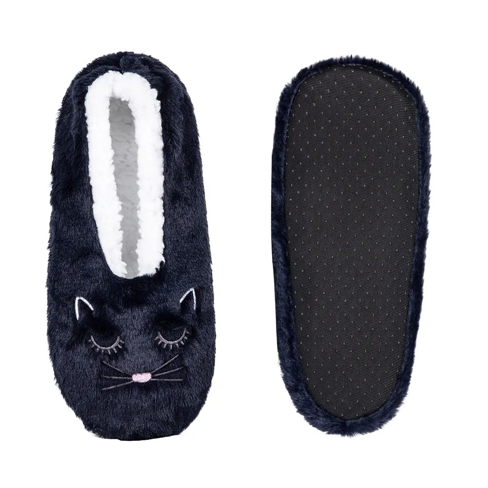 Women's Fluffy Cat Plush Slippers – Warm Non-Slip Indoor Shoes