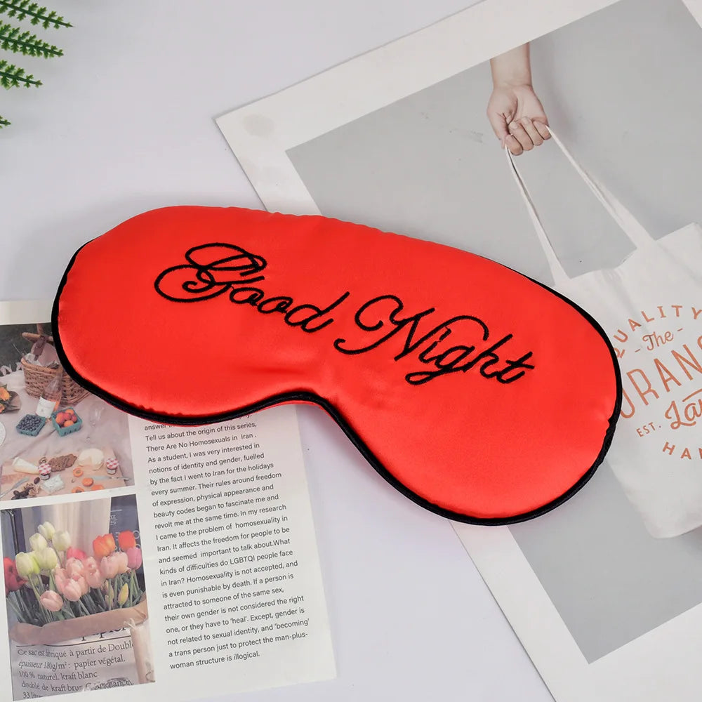 Embroidered Silk Sleep Mask With Adjustable Strap Sleeping Eye Cover Mask For Travel Soft Blackout Blindfold Silk Eye Mask Patch Peaceful Pleasures Health and Wellness Red