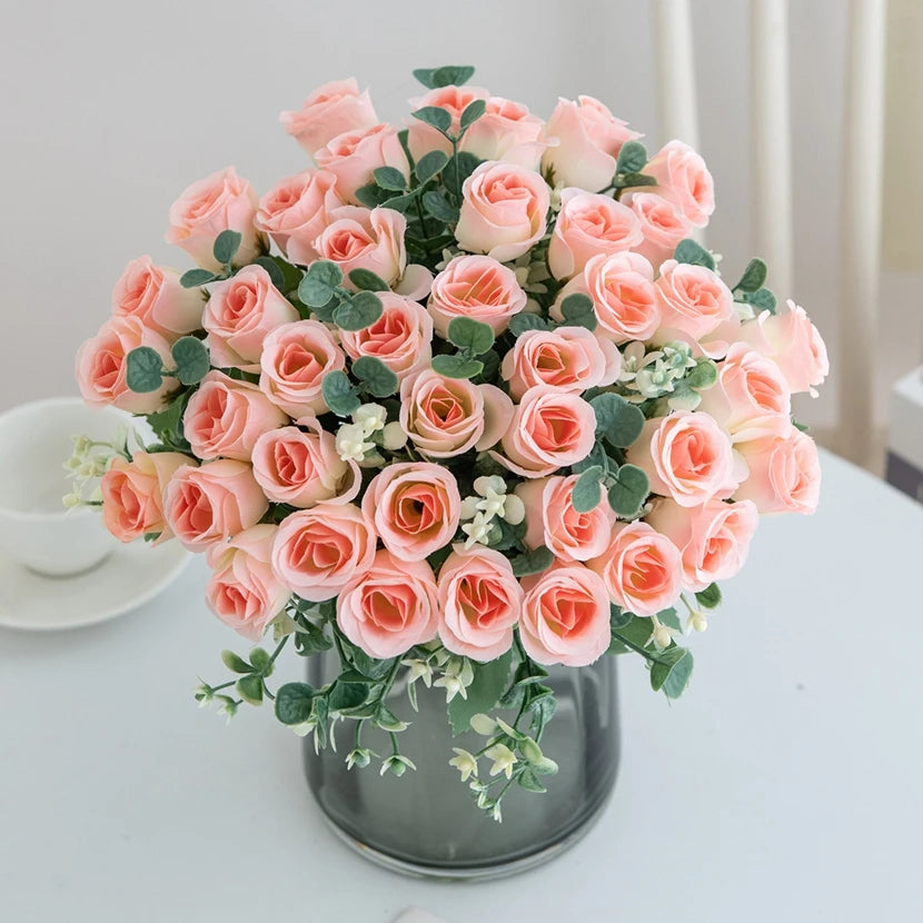 Silk Rose Bouquet 10 Heads – Wedding & Home Artificial Flowers