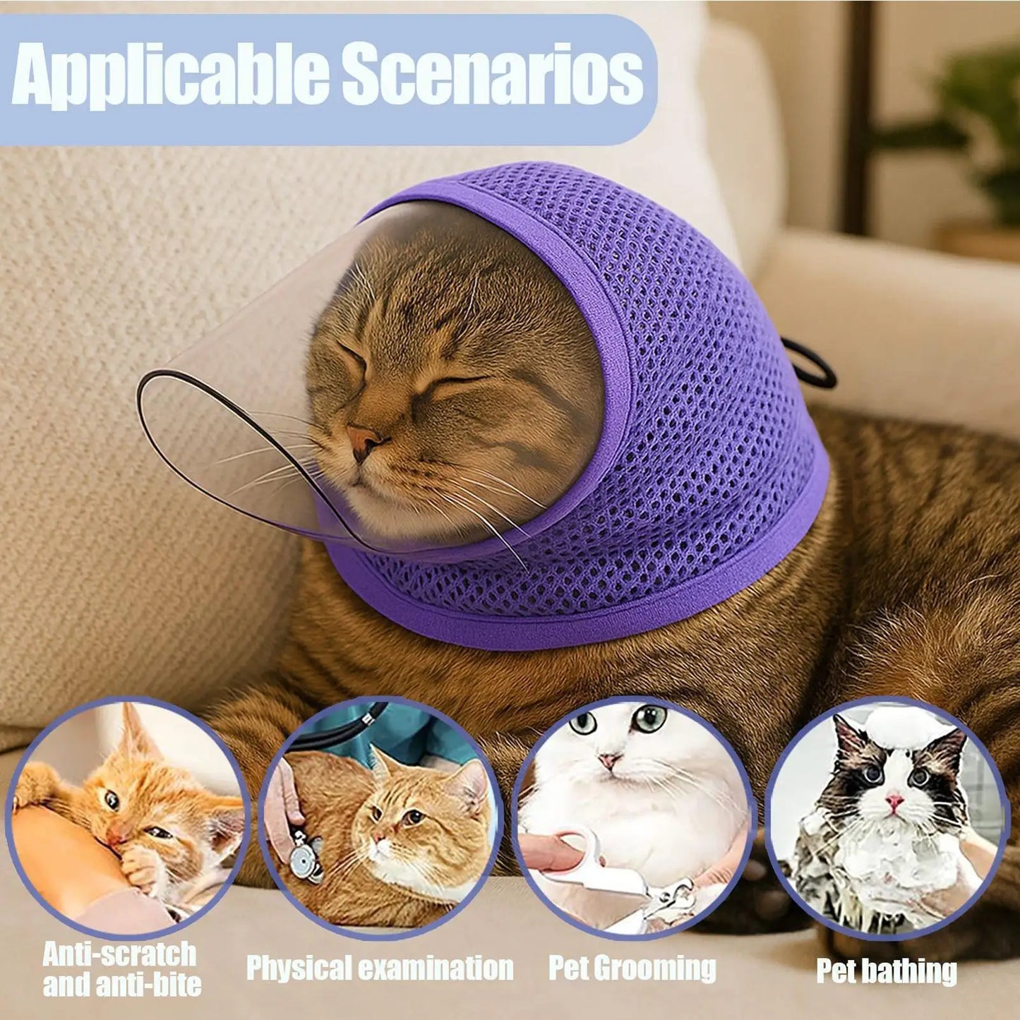 Breathable Mesh Cat Muzzle | Adjustable Drawstring – S & M