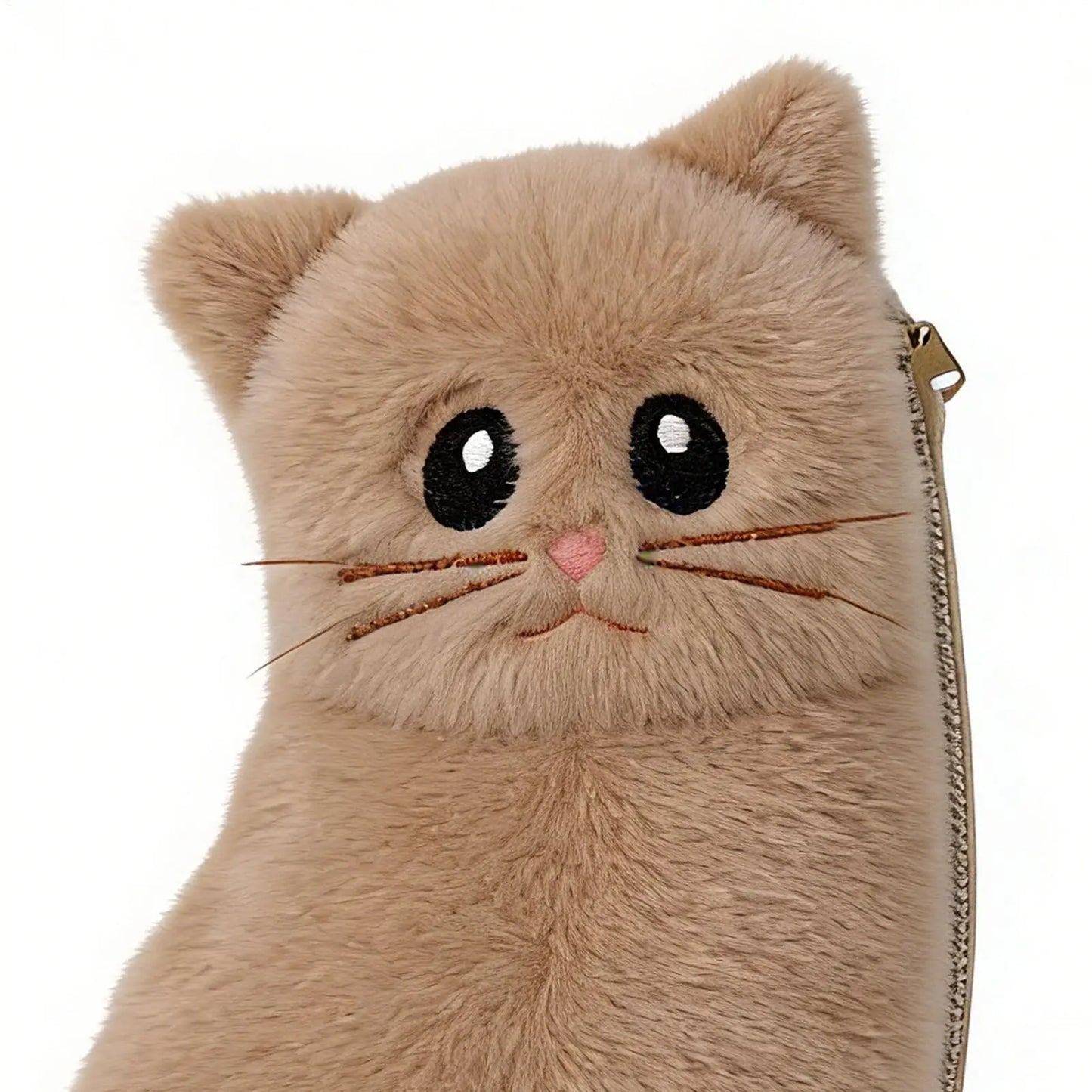 Cute Plush Cat Pencil Case – 3D Animal Pen Pouch for Kids