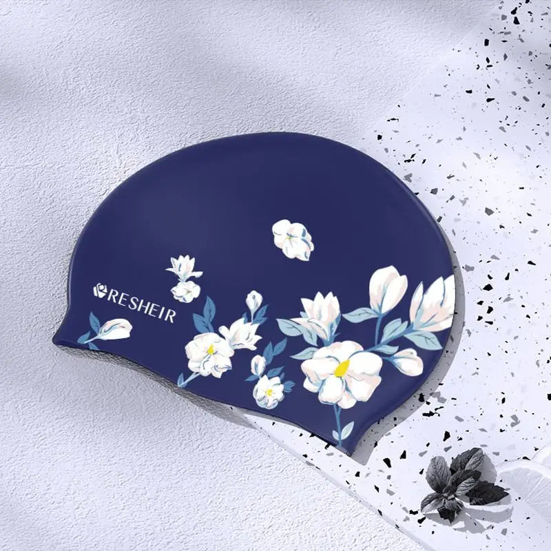 Women's Fashion Print Waterproof Silicone Swim Cap, No Choking Design, Long Hair Large Size, Professional Adult Swim Cap Peaceful Pleasures Health and Wellness 1PCS