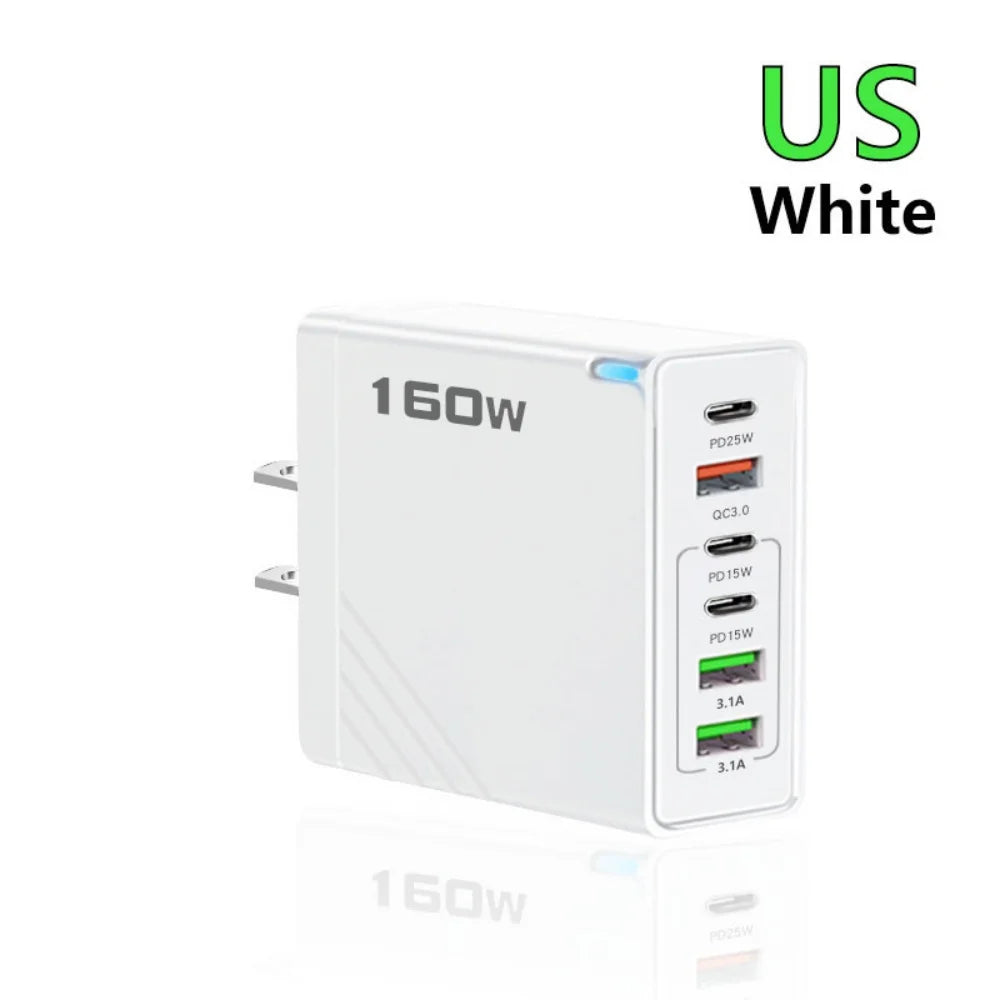 160W 6-Port USB-C Fast Charger | EU US UK Wall Adapter