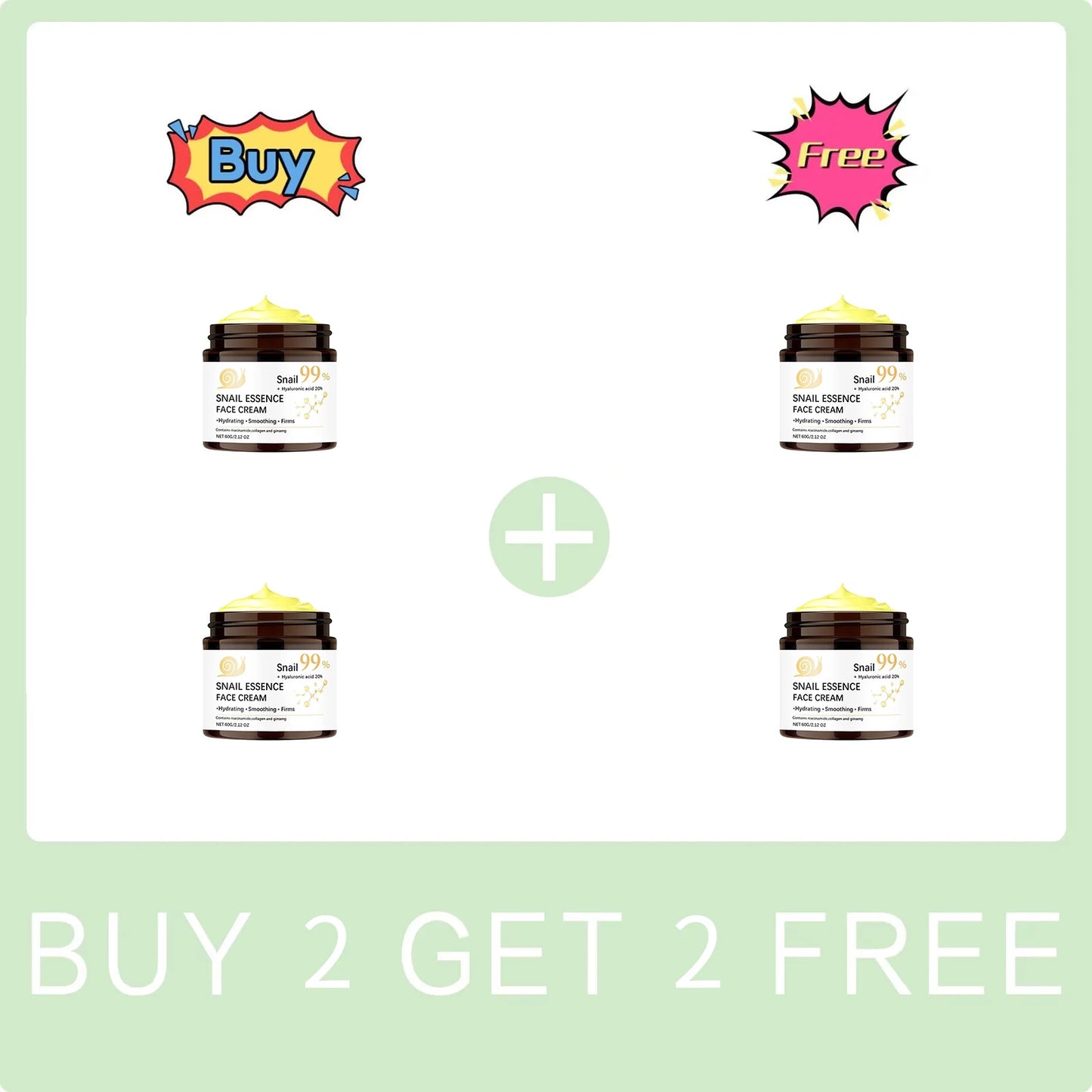 Snail Moisturizing Face Cream 99% Snail Essence Hyaluronic Acid 20% Firming Lifting Skin Smoothing Repair Barrier Skin Care 60g Peaceful Pleasures Health and Wellness Buy 2 Get 2 Free