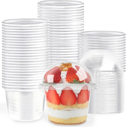 8OZ Disposable Plastic Cups with DomeOLids Clear Dessert Cup Mini Parfait Appetizer Containers for Ice Cream,Cake,Fruit,Pudding Peaceful Pleasures Health and Wellness
