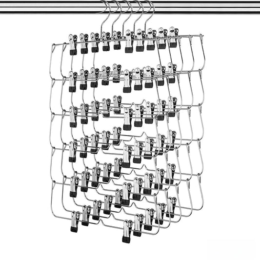 6-Tier Metal Skirt Hangers with Clips – Space Saving Closet Closet Organizer Hanger Peaceful Pleasures Health and Wellness