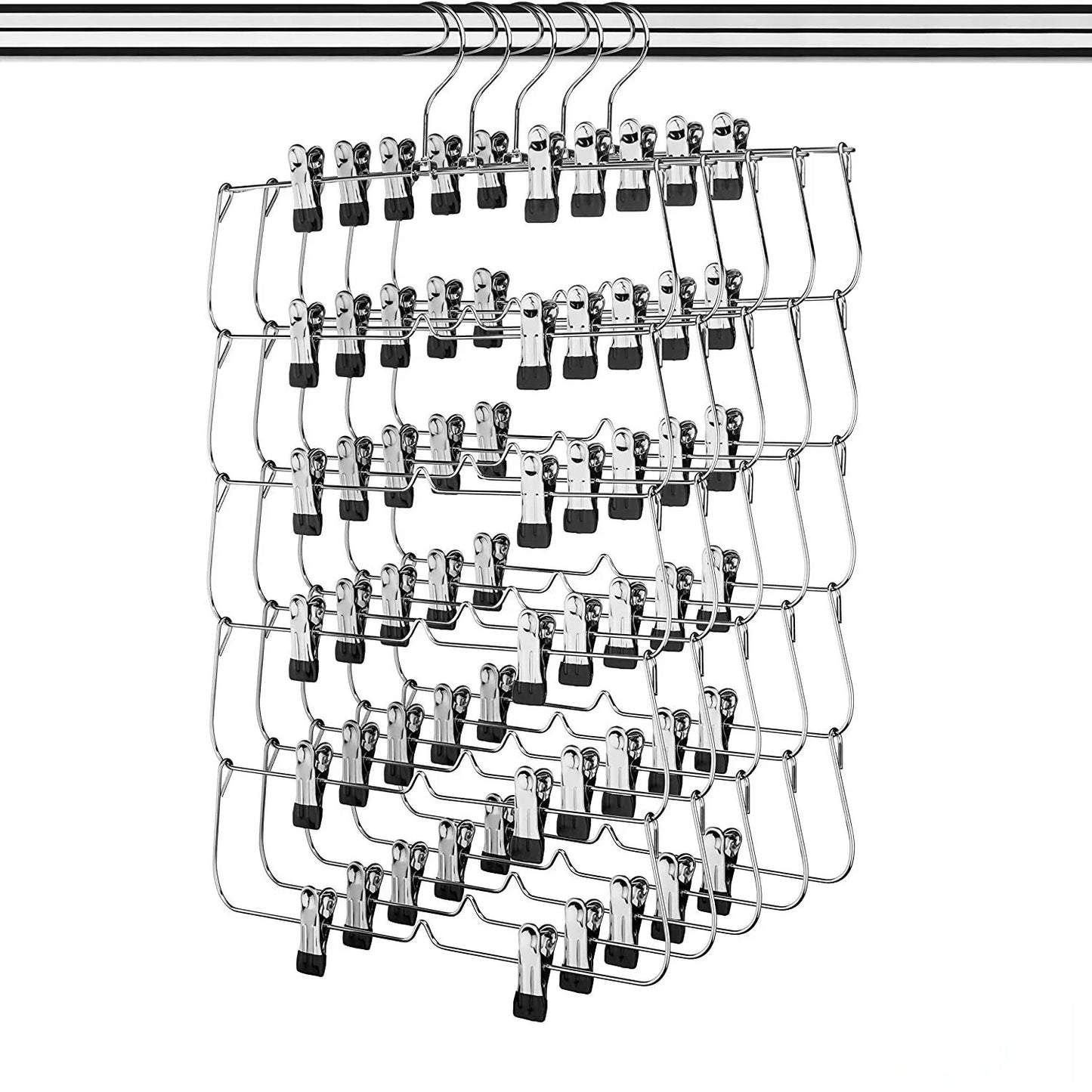 6-Tier Pants & Skirt Hangers with Clips | Closet Space Saver Clothes Hanger Organizer Peaceful Pleasures Health and Wellness