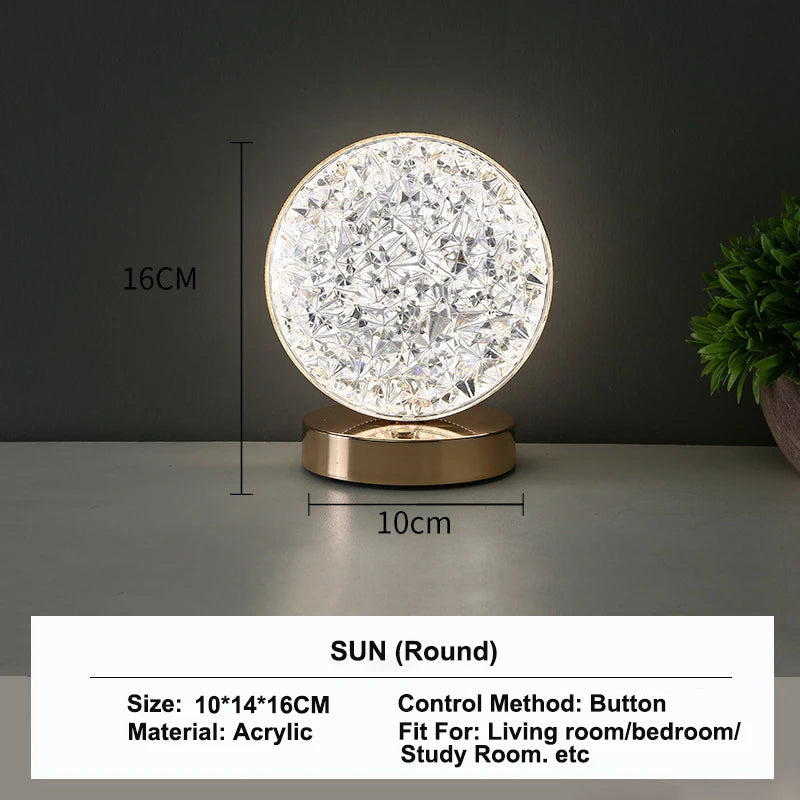Touch Control 3D Crystal Track Night Light Girls Room Home Decor Aesthetics USB Bedside LED Ambient Table 3D Moon Lamp Peaceful Pleasures Health and Wellness Ball