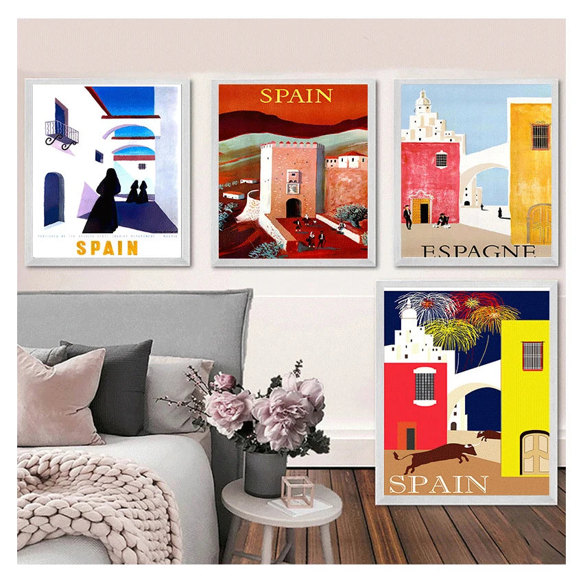 Travel to Spain Vintage Canvas Wall Poster | Pop Art Print Canvas Wall Poster Peaceful Pleasures Health and Wellness