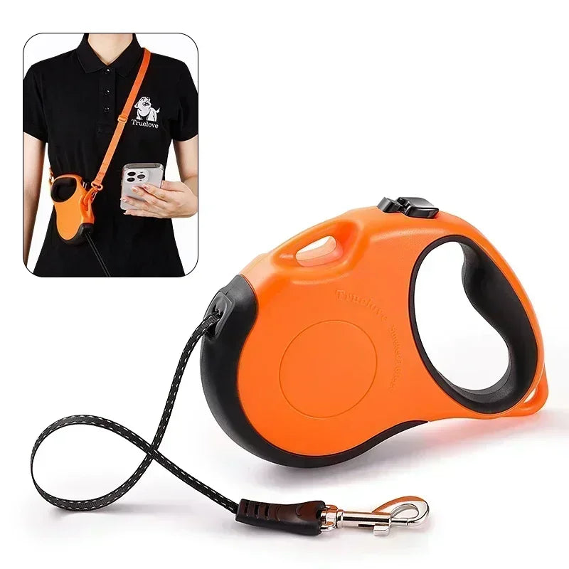 Truelove Tangle Free Retractable Dog Leash 16 Ft Strong Nylon Tape One-Handed Brake Pause Lock Dog Cat Owners Reliable TLL5001 Peaceful Pleasures Health and Wellness Orange Black S China Mainland