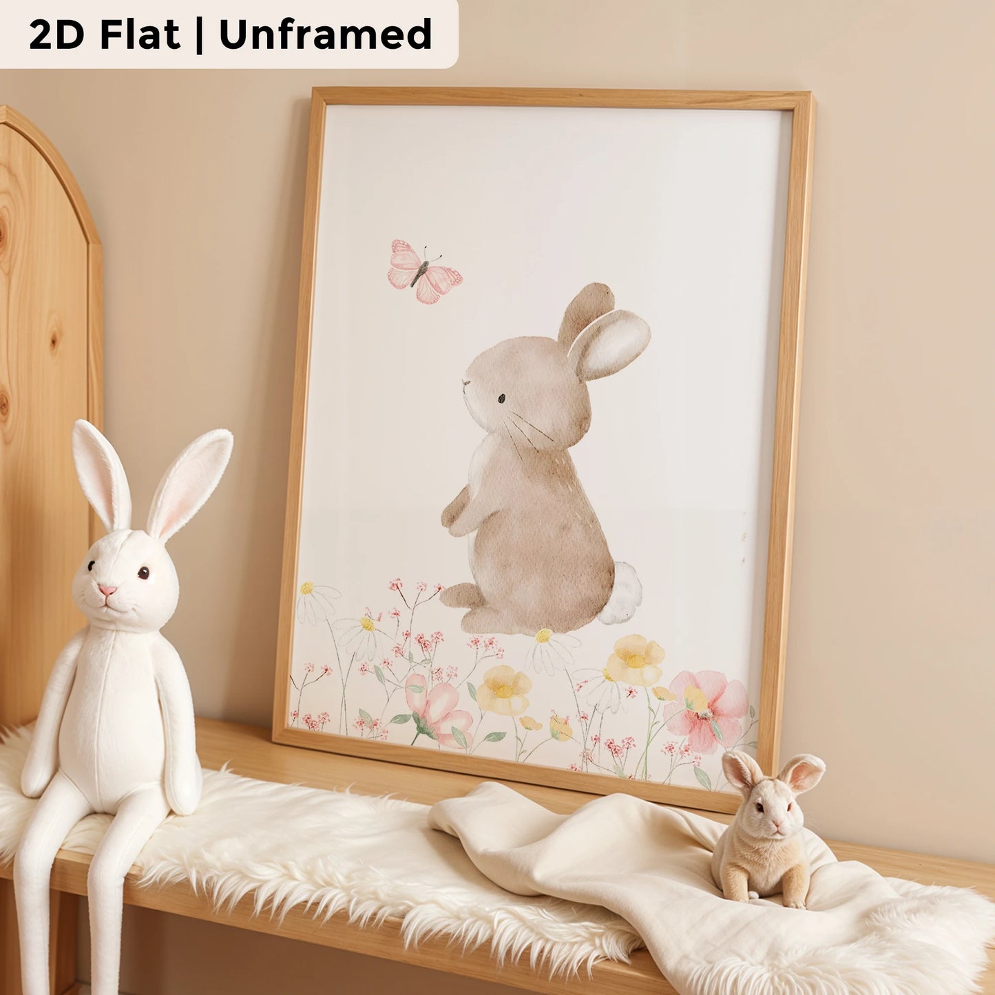 3-Piece Cartoon Rabbit Butterfly Canvas Wall Art Print Set
