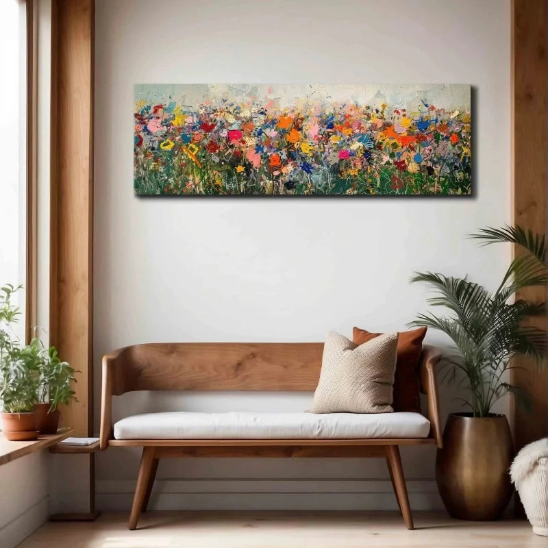 Modern Wildflower Canvas Poster Wall Art Unframed - Panoramic Modern Oil Painting Wall Art Print -Panoramic Landscape Art Print Peaceful Pleasures Health and Wellness