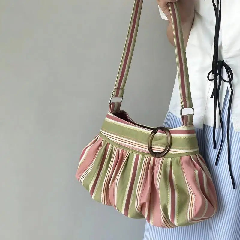Women's Y2K Striped Ruched Underarm Shoulder Bag | Vintage Tote