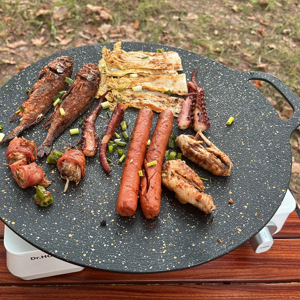 Outdoor Grill Pan Korean Roastig Frying Pan Non-stick Barbecue Plate gas furnace BBQ Baking Tray Camping Kitchen Bakeware Peaceful Pleasures Health and Wellness