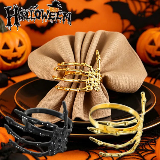 Halloween Skeleton Hand Napkin Rings Set 2–4 | Spooky Table Decor Halloween Napkin Rings Peaceful Pleasures Health and Wellness