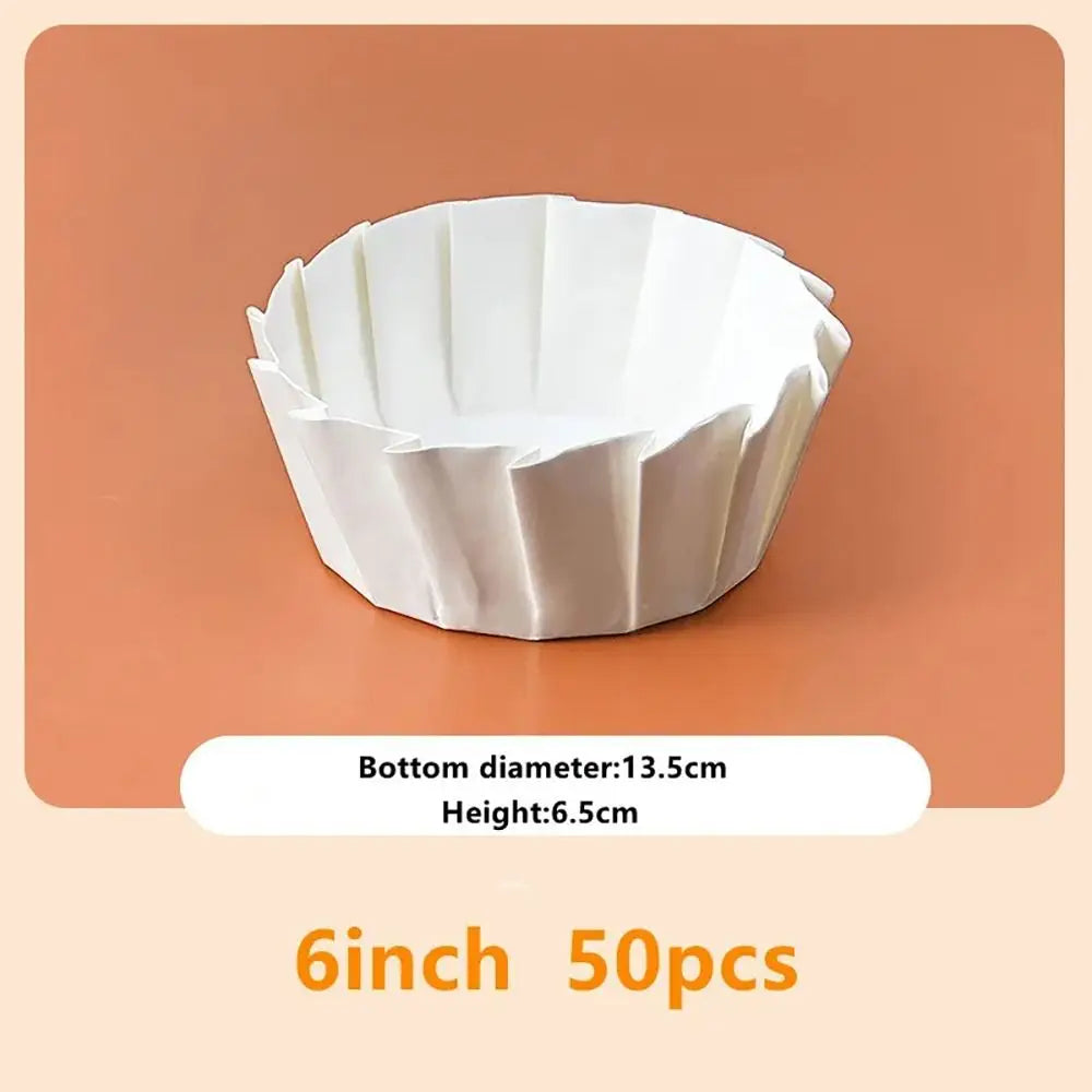 50-Pack Disposable Basque Cake Liners | Oilproof 4/6/8 Inch