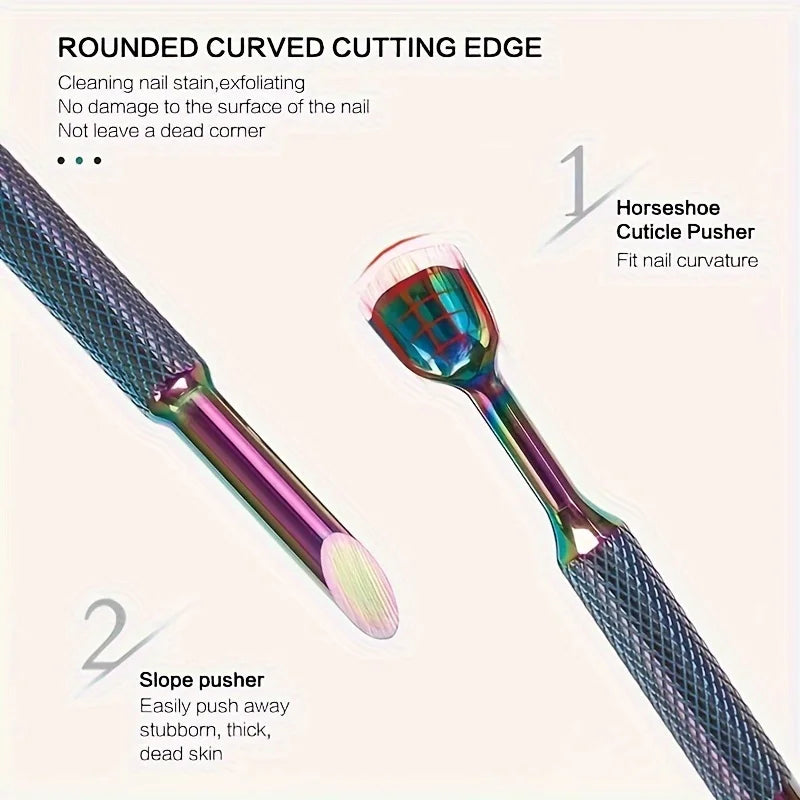 Russian-Style Double-Ended Stainless Steel Nail Pusher with Beveled Edge for Manicure, Pre-Treatment Tool for Removing Cuticles and Shaping, Available in 3 Colors Peaceful Pleasures Health and Wellness