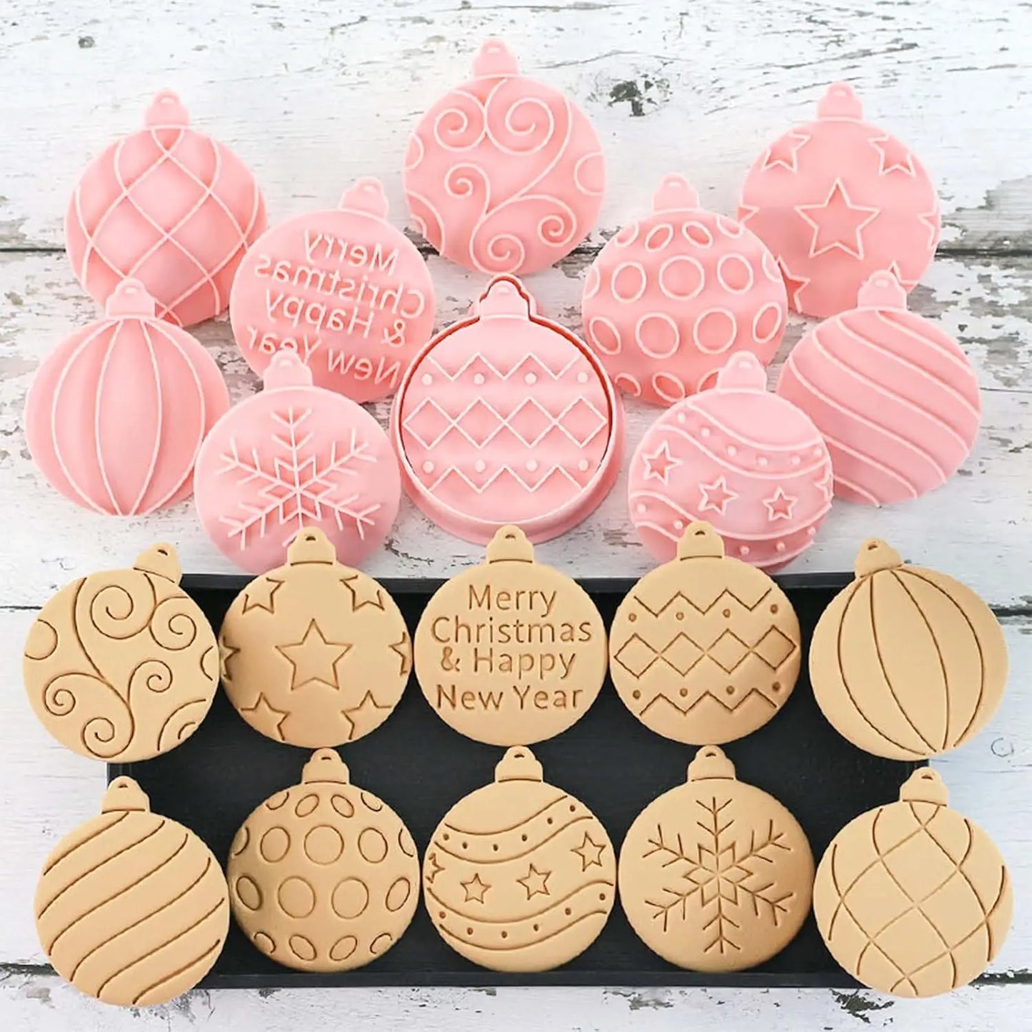 10 Piece Mini Christmas Ornament Cookie Cutters, 3d Raised Design Cookie Stamps, Mini Round Ornament Baking Molds(Ornament) Peaceful Pleasures Health and Wellness