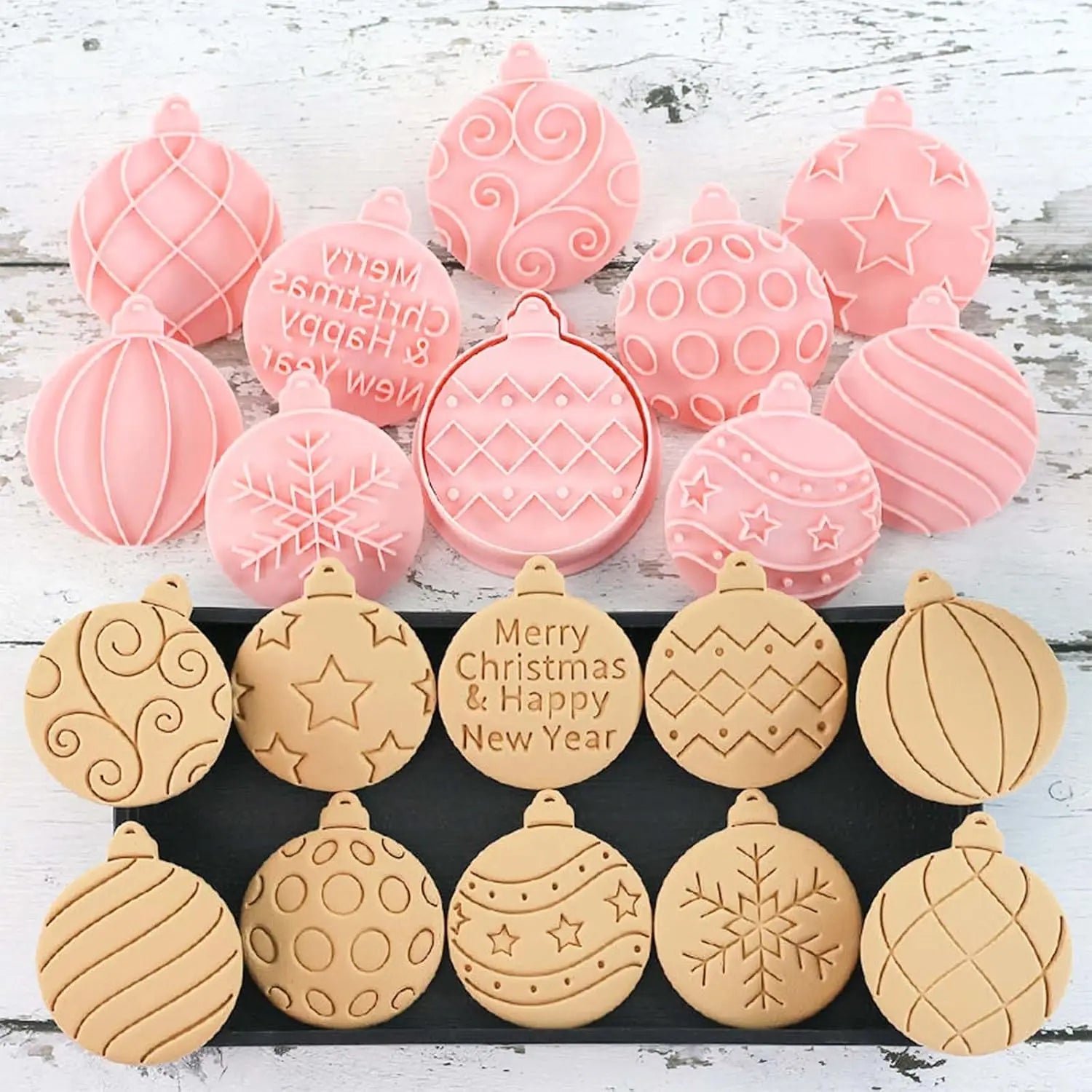 10 Piece Mini Christmas Ornament Cookie Cutters, 3d Raised Design Cookie Stamps, Mini Round Ornament Baking Molds(Ornament) Peaceful Pleasures Health and Wellness