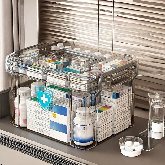 Transparent Plastic First Aid Box with Handle | Home Medicine Storage