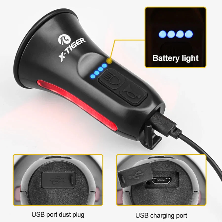 X-TIGER Electric Bike Horn & Light | USB Rechargeable IPX4