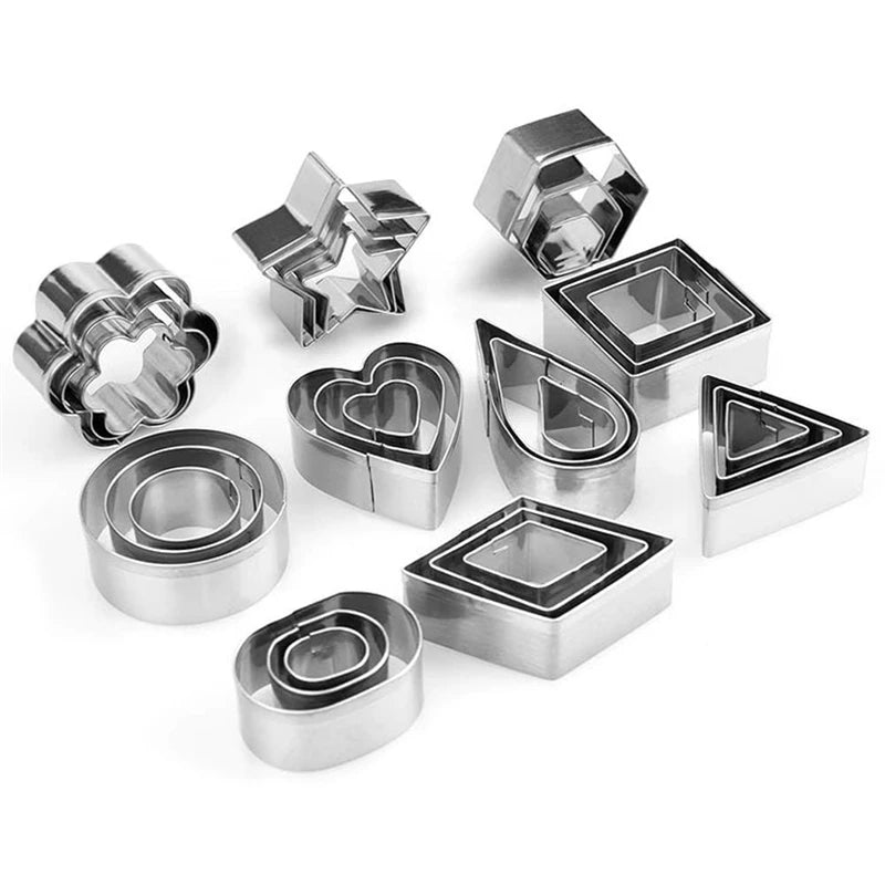30-Piece Mini Geometric Cookie Cutter Set – 430 Stainless Steel, 10 Shapes, 3 Sizes, Tin Storage Box