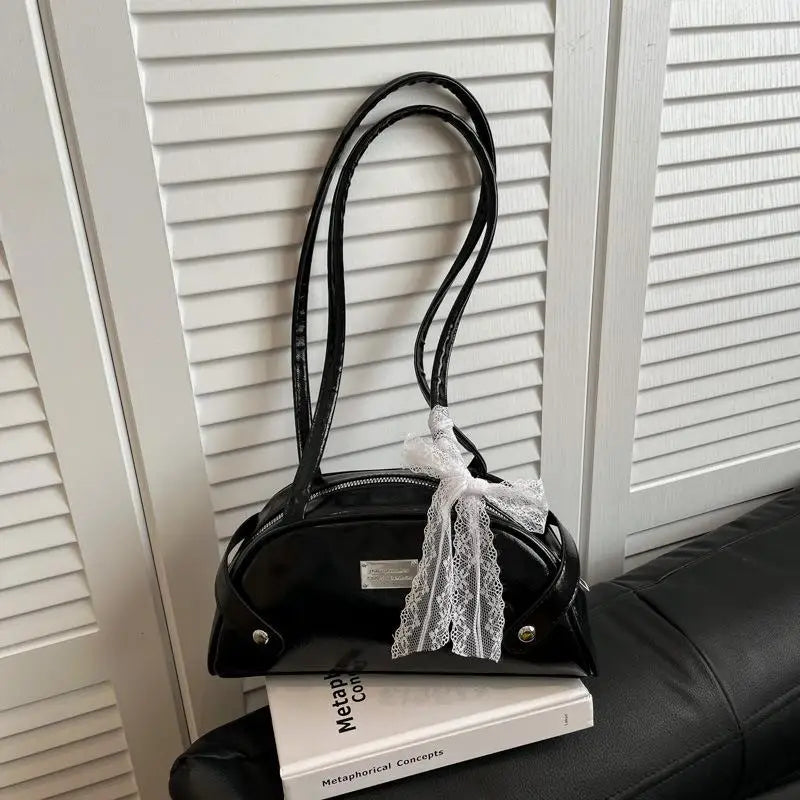 Women's PU Leather Bow Tote Underarm Shoulder Handbag