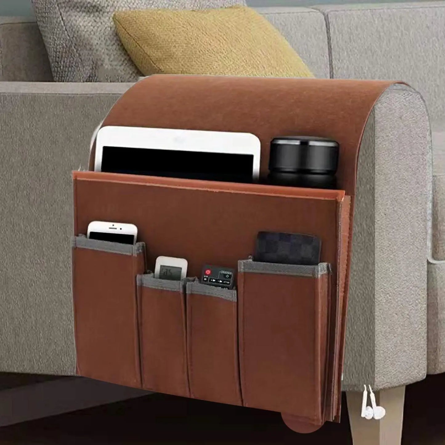 Non-Slip Sofa Armrest Organizer – 5-Pocket Storage Pouch