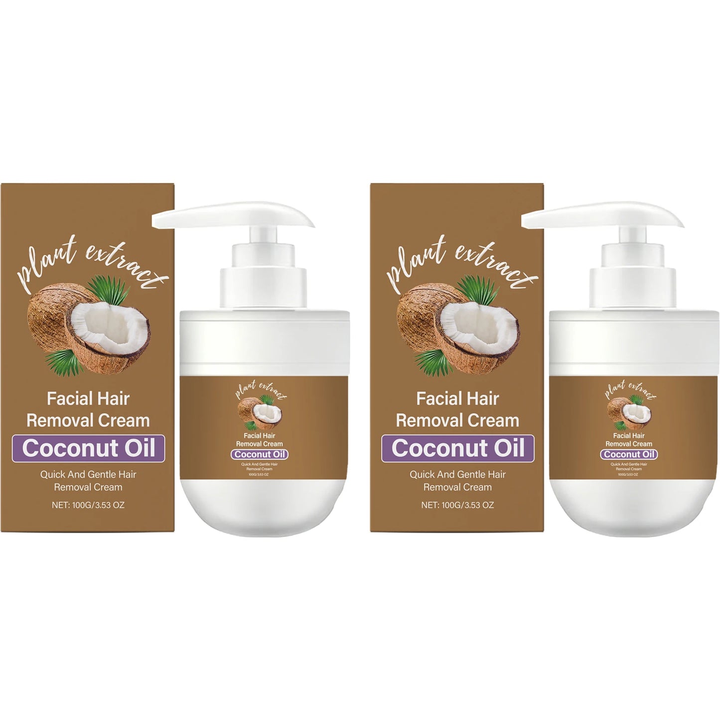 Facial Hair Removal Cream Removing Hair Control Oil Soothing Skin Non-irritating Moisturizing Coconut Oil Painless Hair Remover Peaceful Pleasures Health and Wellness 2 x 100g Boxed