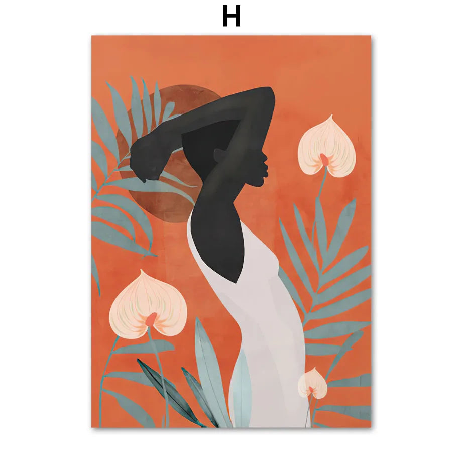 Abstract African Woman Floral Canvas Wall Art | Nordic Print Canvas Wall Art Print Peaceful Pleasures Health and Wellness H 50x70cm Unframed