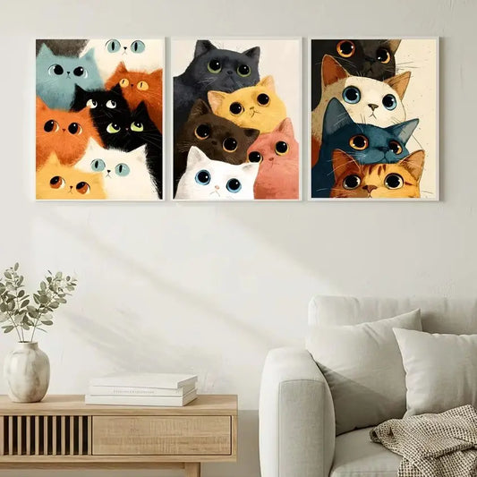 Nordic Wall Art Cute Stacked Cats Animals Canvas Painting Nordic Style Poster Prints Bedroom Living Room Wall Decor Peaceful Pleasures Health and Wellness