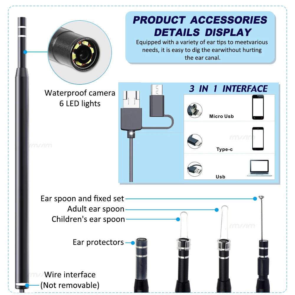 Smart Visual Medico Otoscopio Ear Cleaner Ear Endoscope Earpick Camera Ear Wax Remover Tool Ear Picker Ear Stick beleza e saude Peaceful Pleasures Health and Wellness
