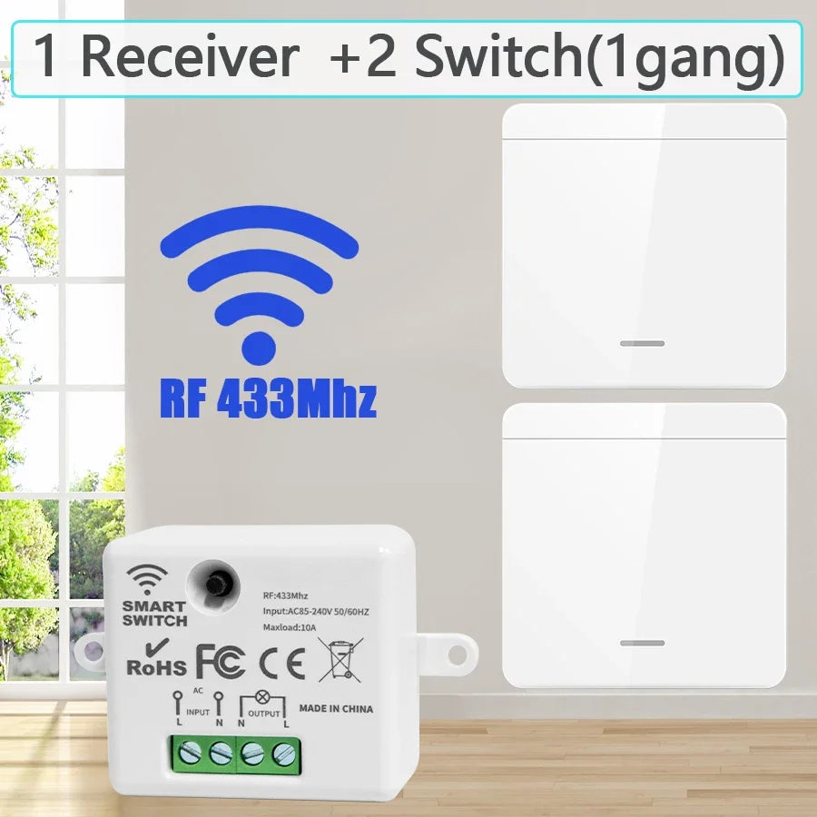 Wireless RF 433Mhz Light Switch 1/2/3Gang Wall Panel Switch Remote Control Interruptor for Home LED Lighting AC 100-240V 10A Peaceful Pleasures Health and Wellness 1 Receiver 2 Switch