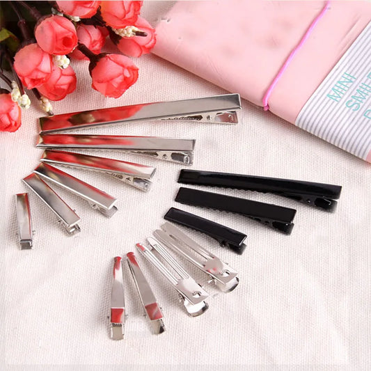 Lot 3 2- Silver-color Black Hair Clips Flat Barrettes Iron Hairpins Peaceful Pleasures Health and Wellness