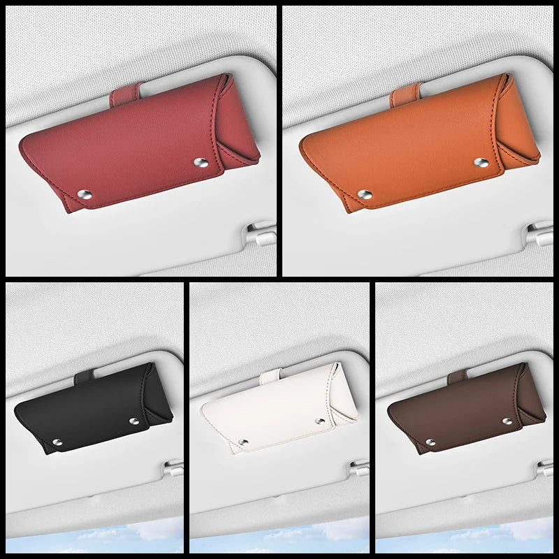 Car Sun Visor Magnetic Glasses Case | Faux Leather Organizer