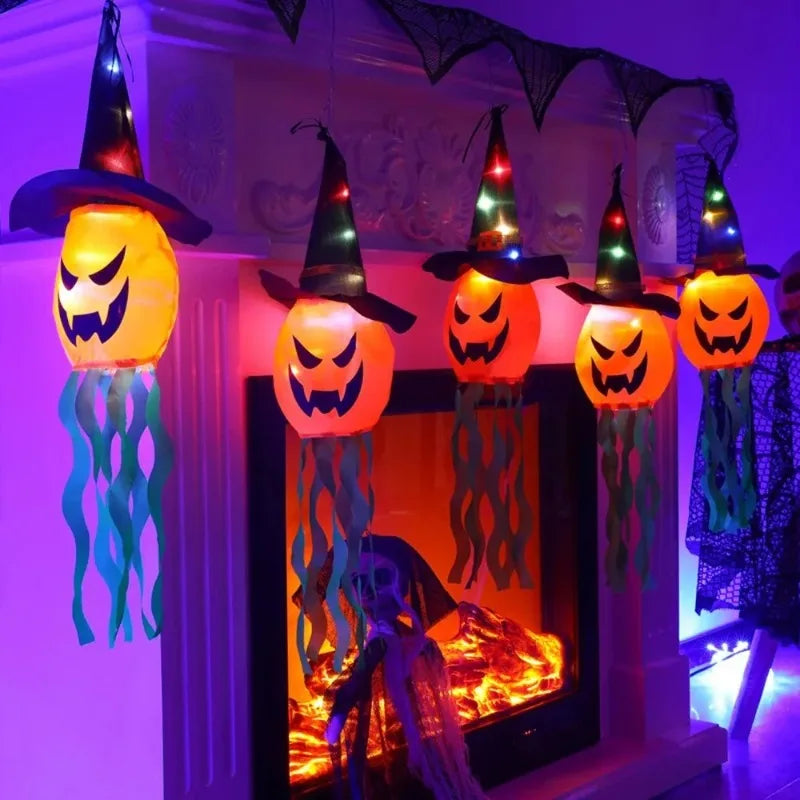 Halloween LED Ghost Hat Pumpkin Hanging Lantern Flashing Light